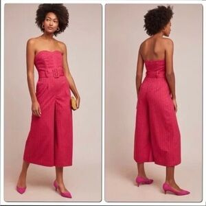 NWT Anthropologie Ettitwa Haley Strapless Jumpsuit Pink Jacquard Belted
